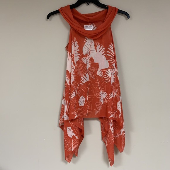 Max Studio Tropical Boho Orange Palm Tank Top Blouse Womens Sm Cami Spring Shirt - Picture 1 of 6